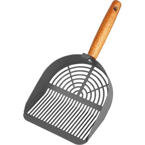 Pelle a Litiere Chat Metal, Pelles à Litière pour Chats Espacement Différent des Trous, Pelle à Litière avec Manche en Bois pour Utilisé pour Nettoyer Les excréments des Animaux (Gris) (1/5)