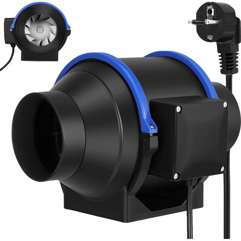 Ventilador de conducto en línea, velocidad regulable, funcionamiento silencioso, color negro. (1/2)
