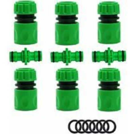 Conector de manguera de jardín, accesorios de conector de riego para manguera (6 conectores de manguera rápidos, 3 conectores macho dobles), kit de conexión rápida y fácil. (1/4)