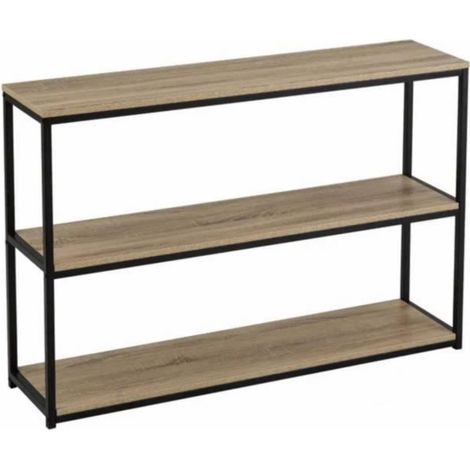 Bibliothèque meuble étagère coloris naturel-noir - Longueur 120 x Profondeur 30 x Hauteur 80 cm (1/3)
