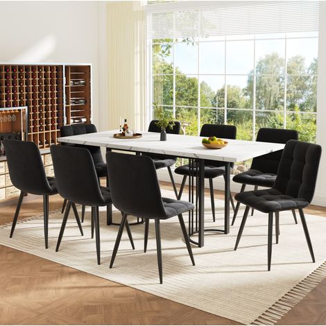 Essgruppe ausziehbar 8 Plätze 140-179,5 cm MDF Metall schwarz, 9-teilig (1/5)