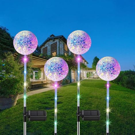 Amzxart Lot de 4 lampes solaires d'extérieur étanches pour jardin, motif pissenlit et tournesol, avec guirlande lumineuse colorée pour terrasse, cour et jardin.
