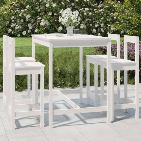 Set de mesa y taburetes altos jardín 5 pzas madera pino