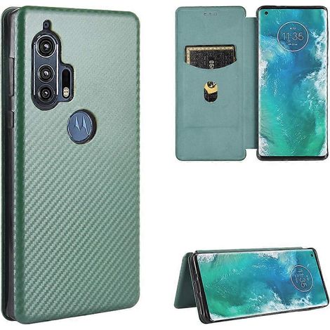 Étui à rabat horizontal en TPU + PC + cuir PU, texture fibre de carbone, avec cordon et emplacement pour carte, pour Motorola Moto Edge Plus (1/4)