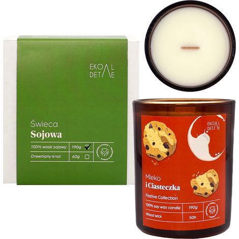 Bougie parfumée au soja Lait et Biscuits, Vanille, Pomme, Orange, 190 g, EkoDetale (1/5)