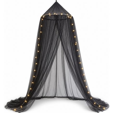 Moustiquaire Baldaquin sans Installation pour Lit Noir avec Lampe (1/5)