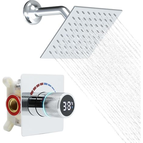 Ensemble de robinet de douche, pommeau de douche à 4 trous, 15,2 cm, affichage numérique unidirectionnel, chrome (1/5)