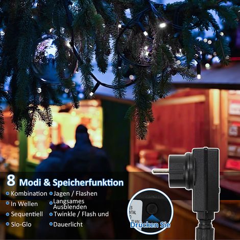 Wolketon 10m 100 LED Lichterkette Eisregen Weihnachten Hochzeit Party Garten Deko 8 Lichtmodi kaltweiß IP44 Wasserdicht (1/4)