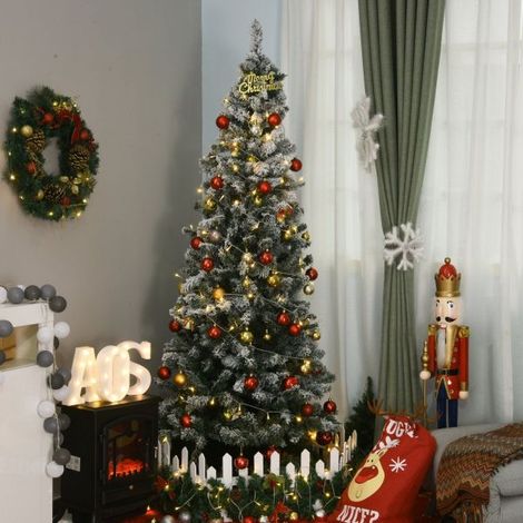 EASYCOMFORT 210cm Albero di Natale Pino Artificiale Effetto Neve con Rami 631, Base Pieghevole Rimovibile Decorazioni Natalizie