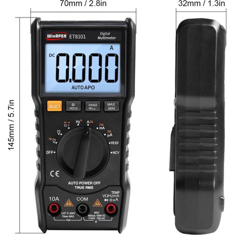 Jeffergarden Multimètre numérique 6000 points Protection complète Mini DMM Multimètre portable