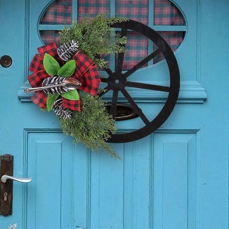Couronne de Noël en forme de roue, décoration à suspendre pour la maison, la porte, la fenêtre ou le mur, pour le Nouvel An (1/4)