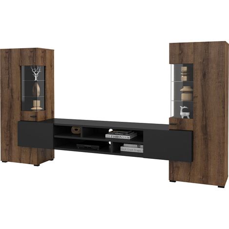 Set di porta TV e 2 armadi Akram in legno wengé e nero (1/4)