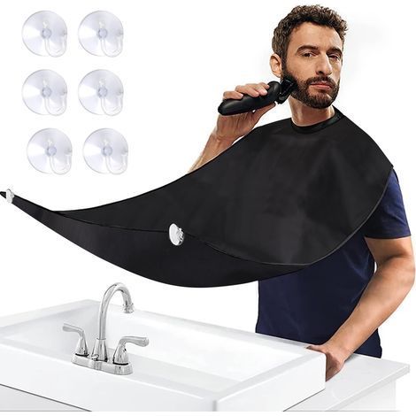 Herren-Bartschürze, rasiert, wasserdicht, antihaftbeschichtet, mit 2 Saugnäpfen, Geschenk für Männer, Vatertagsgeschenk, Weihnachtsgeschenk (1/5)