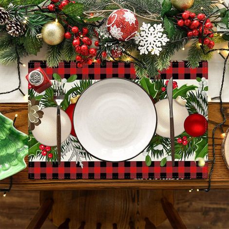 Placemat De Table - Motif Noël - 45 x 30 cm - Tissu Polyester - Usage Intérieur Festif - Lot De 4 (1/5)