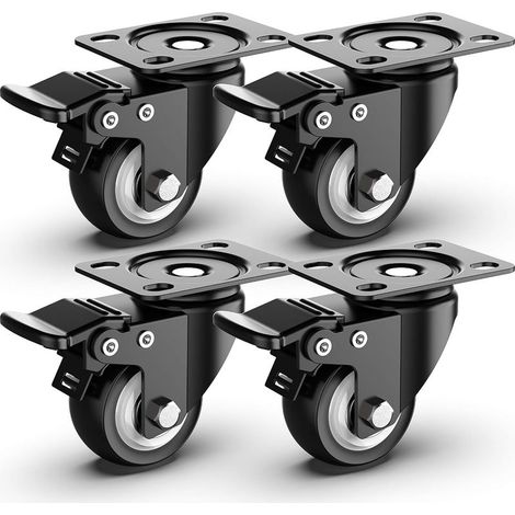 50mm Heavy Duty Swivel Furniture Casters with Safety Brake, Total Capacity 250kg (Set of 4) (1/5)