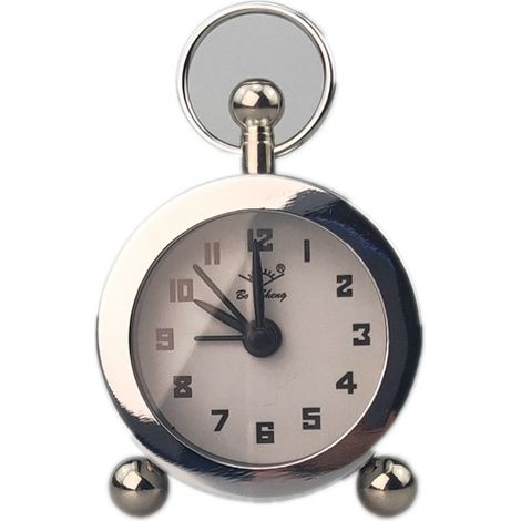 Petit réveil créatif pour étudiant, 5 cm, mini réveil de chevet pour enfants, idéal pour dormir au bureau, dans la chambre ou en voyage, couleur argent. (1/5)