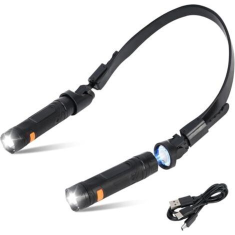 Lampe de lecture rechargeable pour le cou avec tête magnétique amovible, inclinaison flexible à 120°, LED ultra-lumineuse, idéale pour les réparations et le camping.