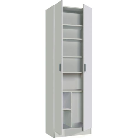 Armadio Armadietto Multiuso A Colonna 2 Ante Battenti E 8 Ripiani Alphabet Salvaspazio Ideale Per Ingresso Camera Da Letto Dispensa Cucina In Legno 59 x 37 x 180 Cm Colore Bianco (1/4)