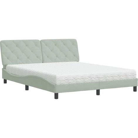 Maison Exclusive - Bett mit Matratze Hellgrau 160x200 cm Samt (1/5)
