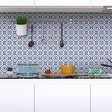 Sticker Mural Carrelage adhésif Cuisine Salle de Bain - 60 STICKERS CARREAUX DE CIMENT AZULEJOS ALETHA - 60stickers20x20cm (1/5)