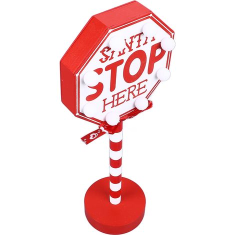 Weihnachtsdekoration „Stop here“ aus Metall, Massivholz und LED-Beleuchtung, filigraner Weihnachtsbaumschmuck „Stop here“ für die Weihnachtsfeier, achteckig, 12 x 8 x 30,5 cm (1/5)