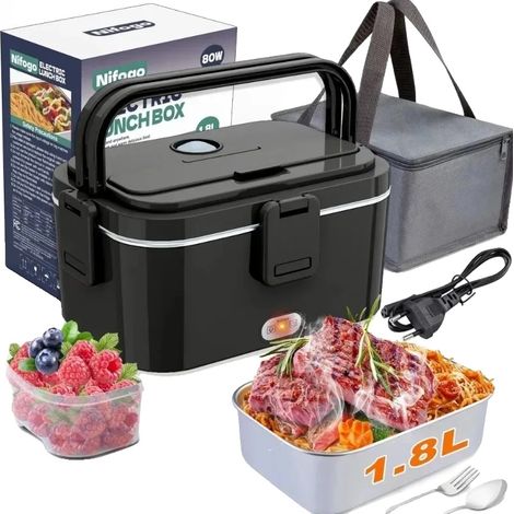 Fiambrera eléctrica, calentador de alimentos portátil, bolsa isotérmica, 80W-1.8L (1/2)