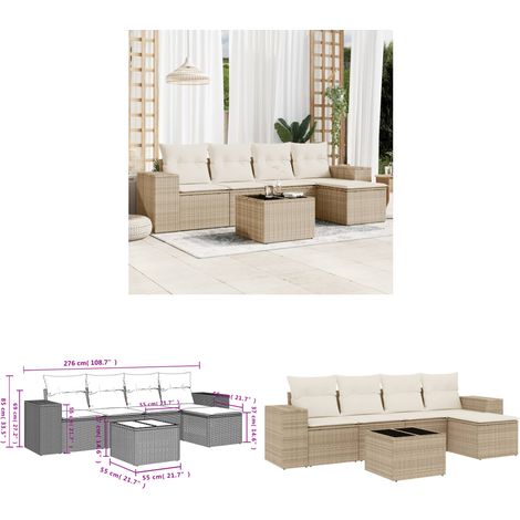 Salon de jardin avec coussins 6 pcs beige résine tressée - Ensemble Salon De Jardin - Meuble De Jardin - Résine Tressée - Rotin Synthétique - Mobilier D'extérieur - Home & Living (1/3)