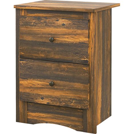Table de chevet rustique en bois 2 tiroirs 40x30x56 cm marron - Meuble rangement chambre à coucher (1/5)