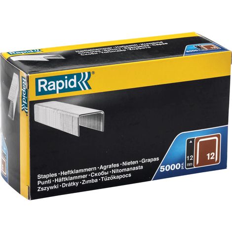 RAPID - Agrafes en fil plat, n°12/12mm - Boîte carton 5000 - Fixation de textile ou de tapisserie, décoration, bois tendre, utilisation avec agrafeuse pneumatique Rapid - (40100520)
