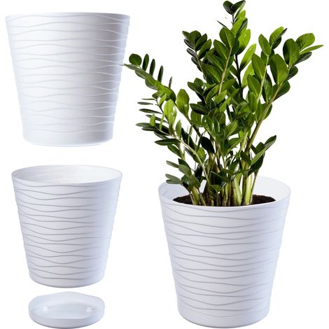 Pot de Fleurs, Plastique Durable, Design Décoratif, BLANC-b, Grand-a (1/2)