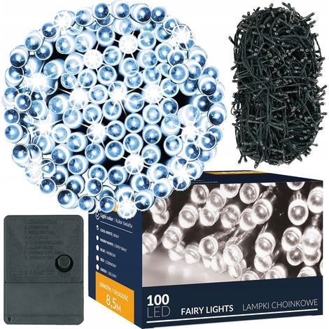 LUCI 100 LED PER ALBERO DI NATALE CORRENTE EST/INT GIRLANDA LUMINOSA 8,5m BIANCO FREDDO (1/5)