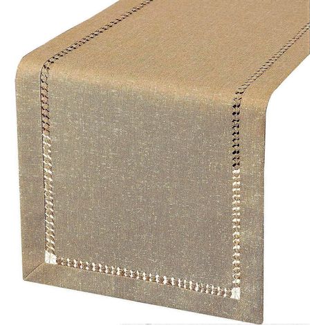 Chemin de table à manger ourlé à la main, napperons en fil argenté (beige foncé, 12 x 72 pouces) (1/5)