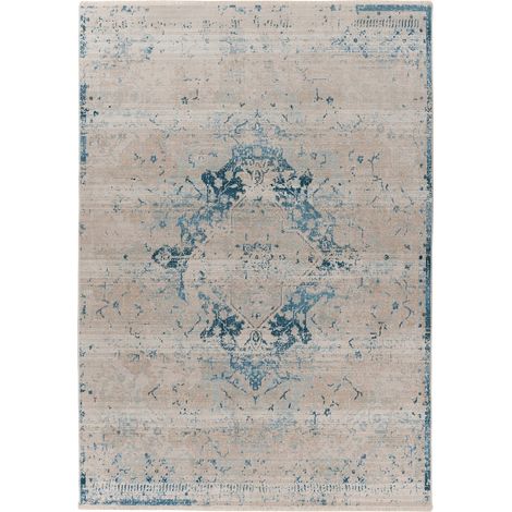 Tapis vintage oriental bleu à poils courts doux - 170 x 120 cm (1/4)