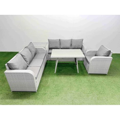 Fimous 5 Pieces Outdoor PE Rattan Garden Furniture with Cushions Reclining Chair Side Table Light Grey (1/4)