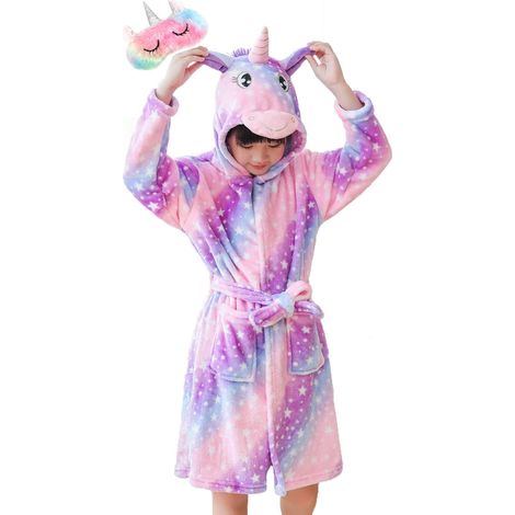 Peignoir fille garçon en coton, serviette, motif licorne, peignoir à capuche (1/5)