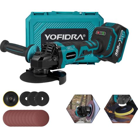 Amoladora angular inalámbrica de 125 mm, 3 velocidades ajustables con 2 baterías de 4.0 Ah, motor sin escobillas de 8000 RPM, para cortar, esmerilar y pulir