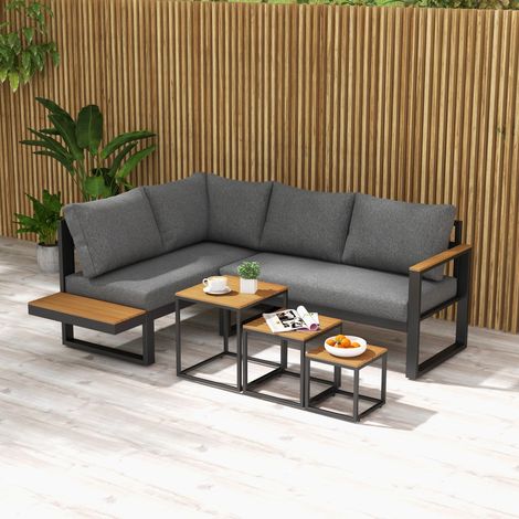 Ensemble de salon de jardin 5 pièces, 148 cm x 61 cm x 71,5 cm, gris et naturel (1/5)