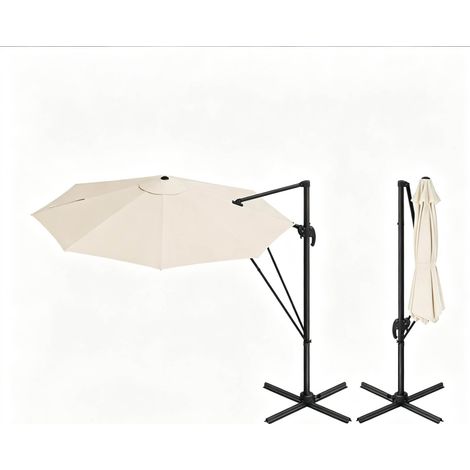 Sombrilla redonda beige para balcón de metal y poliéster con base en cruz MODENUIT (1/5)