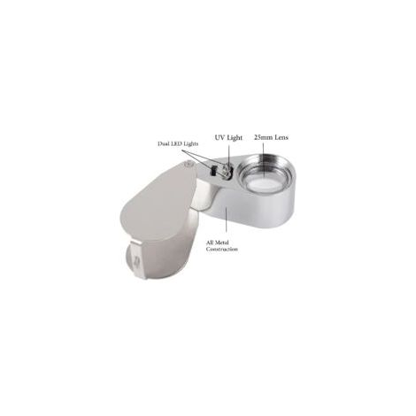 Lente d'ingrandimento da gioielliere 40x, in metallo, pieghevole, con luce LED e UV, per diamanti, monete e francobolli.