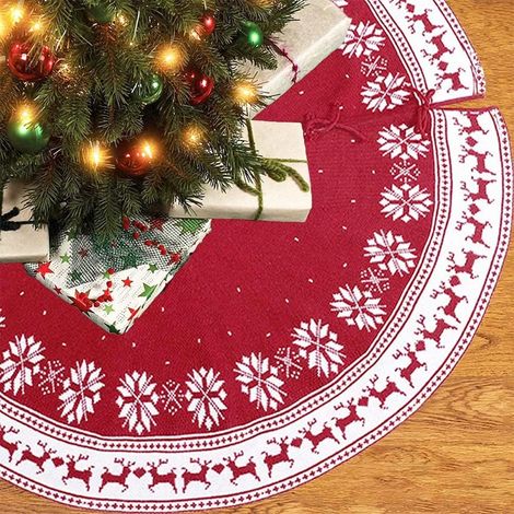 Tapis de sapin de Noël de qualité supérieure, installation facile, décoration de Noël rustique, grand tapis de sapin de Noël rouge tricoté pour la décoration hivernale (1/5)