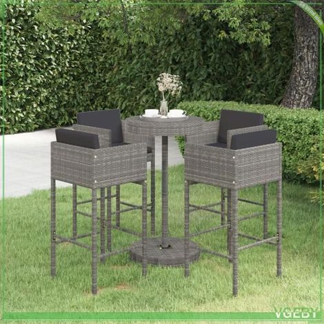 Ensemble de bar de jardin - FAFEICY - 3094776 - Résine tressée gris - 1 table + 4 tabourets - Coussins inclus (1/5)