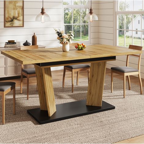 Table à manger extensible moderne 120-160 x 80 x 76 cm, MDF métal, coloris chêne (1/5)
