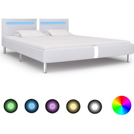 Cadre De Lit Moderne: King Size - Lit Double - avec LED Blanc Similicuir 180 x 200 cm Chic-284752 (1/5)