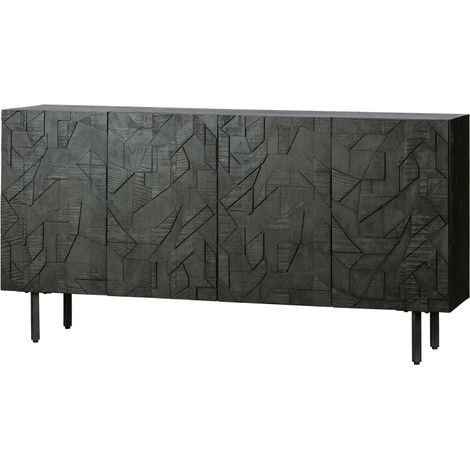 Buffet bas 4 portes sculptées en bois et métal noir KOUKI