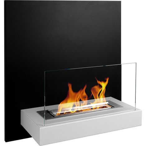 Bioethanol Wandkamin Board 45 × 47 cm mit Sicherheitsglas, TÜV-Brenner 0,35 l, Schwarz/Weiß matt (1/5)