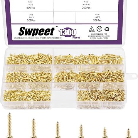 Small Wood Screws 5mm 6mm 8mm 10mm 12mm 16mm Self Drilling Screws Flat Phillips Head Self Drilling Screws Self Tapping Screws Metal Screws for Furniture (Gold) (1/5)