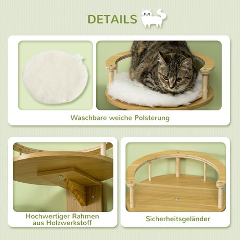 Support mural pour chat, coussin de repos avec bord surélevé, lit fixé au mur, chêne et blanc crème, 34 x 34 x 10,5 cm (1/5)