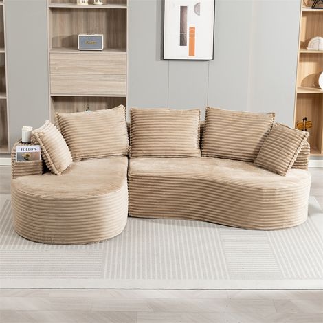 Canapé d'Angle Courbe 3 Places - 250cm - Velours Côtelé avec Porte-Gobelets et Poches Latérales - Kaki
HTML (1/5)