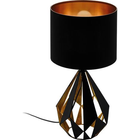 Lámpara de sobremesa Eglo Carlton 5 60W Forma Cilíndrica Ø 25 cm. Dormitorio, oficina y zona de trabajo. Estilo retro y vintage. Acero y Textil. Color cobre, dorado y negro (1/2)