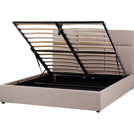 Letto ottomano 160 x 200 cm con contenitore e testiera Camera da letto Mobili Poliestere Imbottitura Taupe Lagord